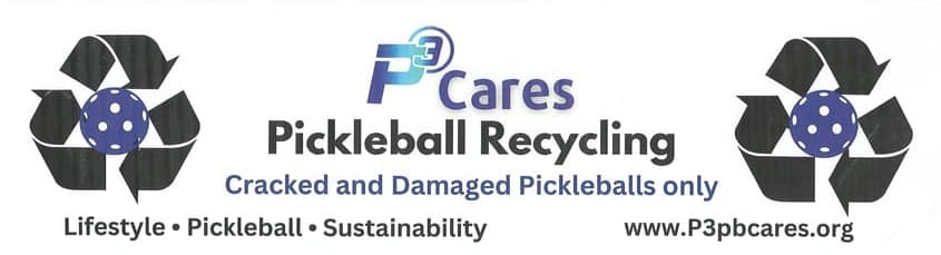 P3Cares Pickleball Recycling sticker — Cracked and Damaged Pickleballs only, www.P3pbcares.org